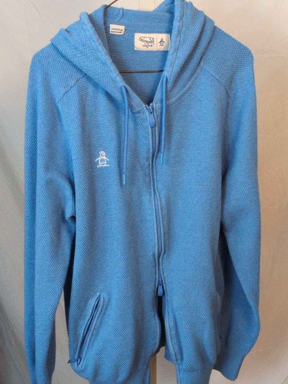 Knit Penguin Blue Double Zipper Light Hoodie